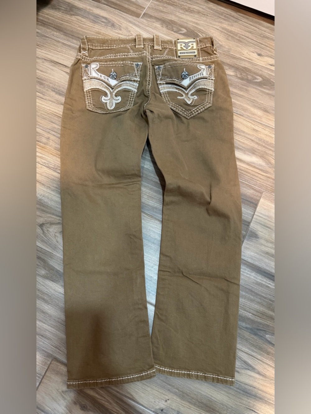 Rock Revival Men's Straight Jeans in Brown with Embroidered Back Pockets